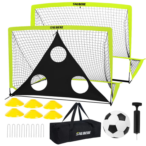 6x4 ft Soccer Goals for Backyard Set of 2 Portable Pop Up Soccer Net for Backyard for Youth Soccer Training Equipment Soccer Goal Target Ball and Cones